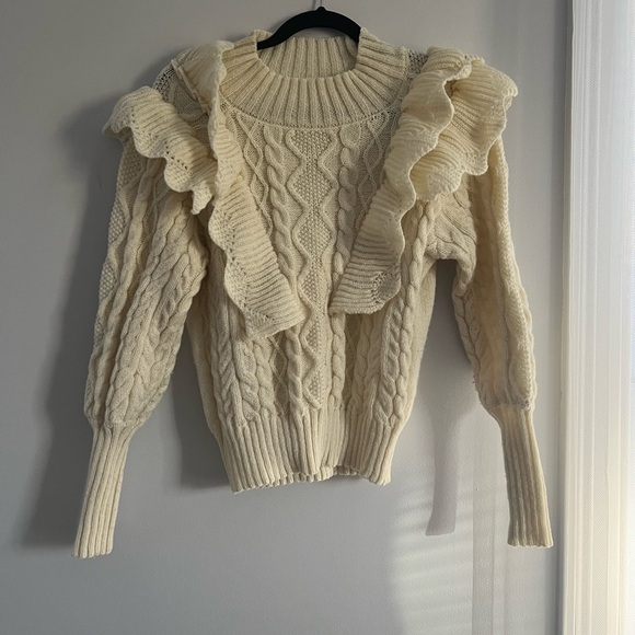 SHEIN cable knit ruffle trim lantern sleeve sweater - Picture 7 of 10